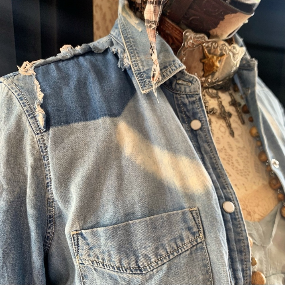 Distressed Denim Button Down Shirt